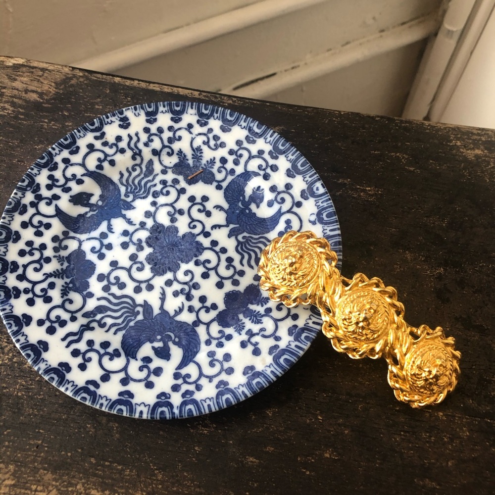 Vintage made in France gold lion hair clip